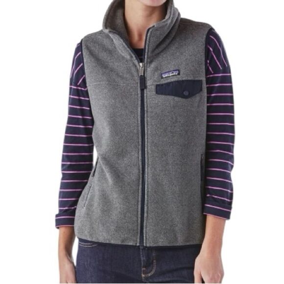 Patagonia Women’s Synchilla Snap-T Vest in Nickel Gray & Navy Blue, Size Small - Picture 4 of 11